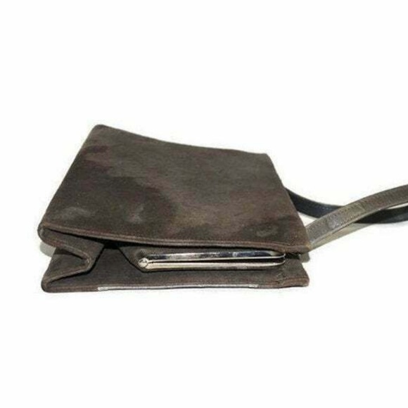 Vintage Gray Suede Purse Trapeze Leather Handbag - Picture 4 of 8